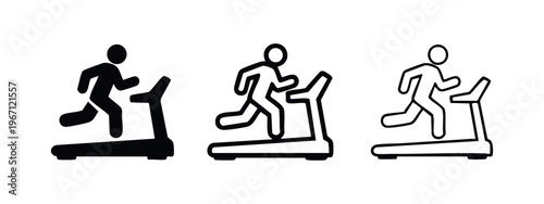 Treadmill Running Exercise Icon Set. Fitness Gym Workout and Cardio Training Symbols.