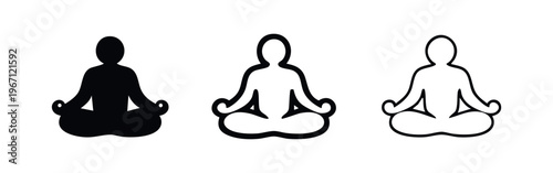 Yoga Meditation Pose Icon Set. Zen Relaxation and Mindfulness Symbols.