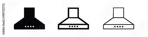 Kitchen Range Hood Extractor Fan Icon Set, Modern Cooker Hood Symbol Collection, Home Ventilation Black and White Icons