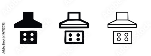 Kitchen Cooker Hood and Stovetop Icon Set, Range and Extractor Fan Symbol Collection, Home Cooking Appliances Black and White Icons