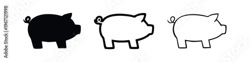 Piggy Bank Icons Collection for Savings and Finance in Solid, Bold Outline, and Thin Line Styles