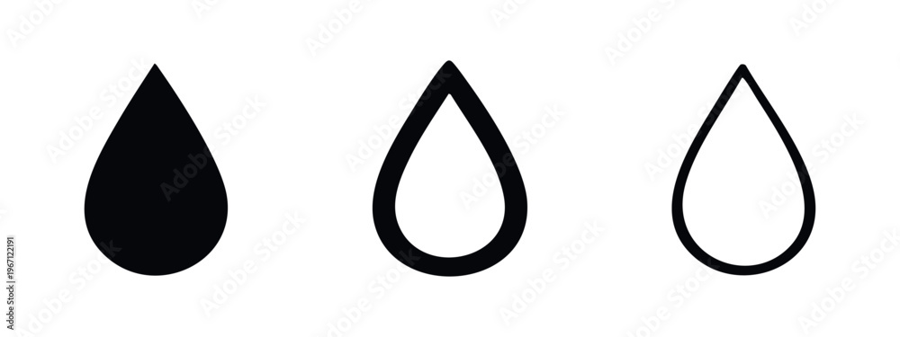 Fototapeta premium Water Drop Icon Set - Teardrop, Liquid, Moisture Symbol