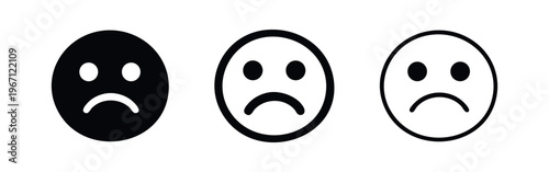 Sad Face Emoticon Icon Set - Vector Graphic of Unhappy Expression and Negative Mood
