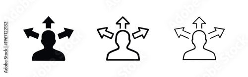 Person with Multiple Arrows Icon Set - Options and Decision Making Complexity Concept