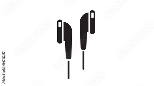 Earbuds icon with black simplified illustration on a white background for audio devices featuring earphones, in-ear headphones, sound with music and