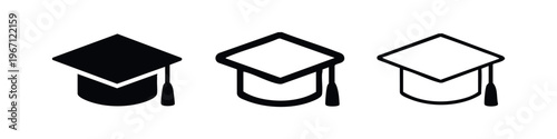 Academic graduation cap icons, success and completion of education symbols, university and college concept.