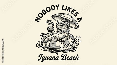 Iguana on inflatable raft relaxing outdoors.