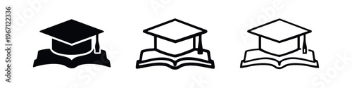 Education Success Icons Set - Graduate, Study, Knowledge Symbol Collection with Graduation Cap