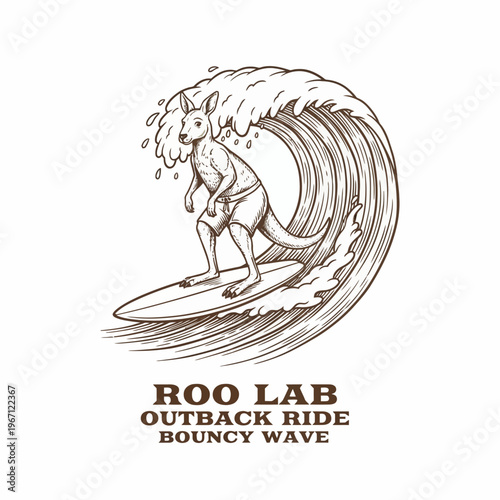 Kangaroo surfing on a wave riding.