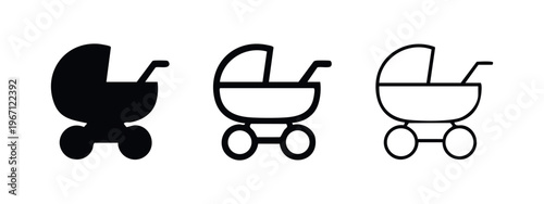 Baby Carriage Pram Icon Set - Newborn Stroller Vector Symbol