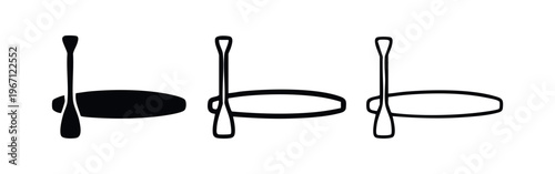 Paddleboard and paddle top view icons set, stand up paddling equipment vector illustration in various styles.