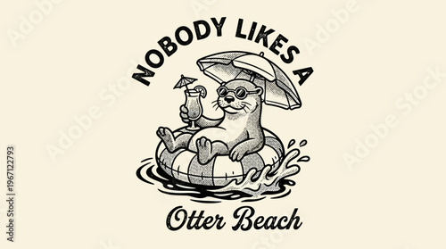 Otter holding cocktail on floatie.