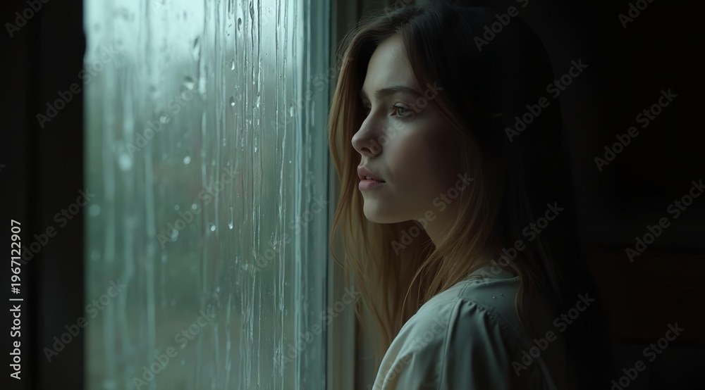 Obraz premium young woman looking out window