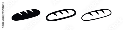 Bread Loaf Icon Set - Silhouette, Bold, and Thin Outline Variations for Bakery and Food Design