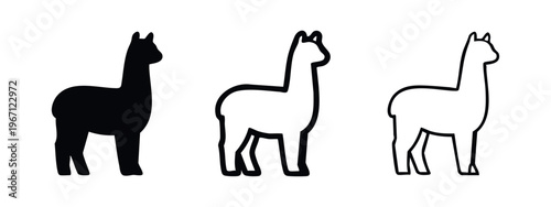Cute Alpaca Animal Icons - Solid and Outline Vector Illustrations for Animal and Pet Designs