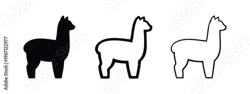 Alpaca Icon Set - Cute Farm Animal Silhouette and Outline for Nature and Wildlife Themes