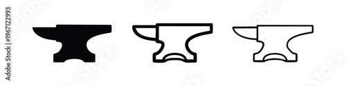 Blacksmith Anvil Icons - Heavy Duty Tool Symbol Set in Solid and Outline Styles
