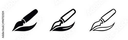 Paintbrush with flowing paint and ink icon set, creative art and design symbols for artistic expression.
