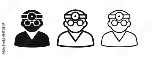 Doctor with Headlamp and Glasses Icon Set. ENT or Medical Professional Symbol.