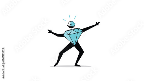 Abstract human figure with a diamond for a body and head strikes a dynamic pose with arms outstretched in celebration.