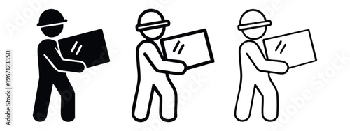 Worker Carrying Box Icon Set, Delivery Service and Logistics Professional Symbol