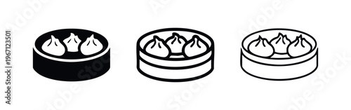 Dim Sum Steamer with Pointed Dumplings Icon Set