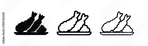 Tempura Shrimp on Plate Icon Set