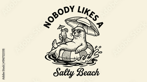 Seal on inflatable raft relaxing outdoors.