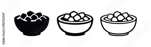 Bowl of Chunky Food Icon Set - Solid, Bold, and Thin Outline Styles
