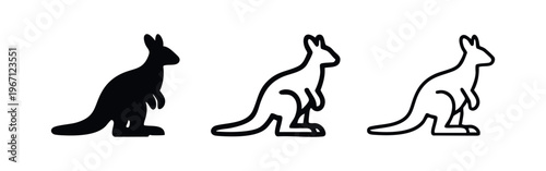 Kangaroo Icon Set - Solid, Bold, and Thin Outline Styles