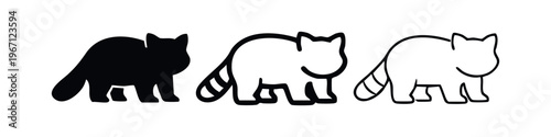 Forest Raccoon or Red Panda Icon Collection - Black and White Vector Art