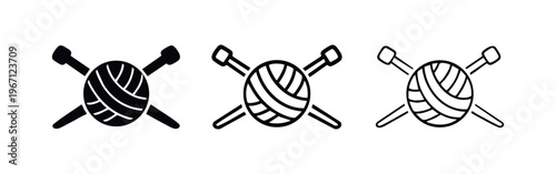 Knitting Craft Icons Set with Yarn Ball and Needles in Various Styles