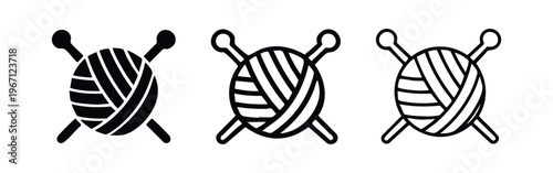 Crossed Knitting Needles and Yarn Ball Icons Set in Multiple Styles