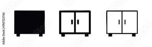 Simple wardrobe or cabinet icon set. Storage furniture silhouette and outline symbols for home decor.