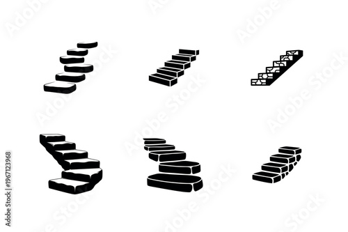 Stone Staircase and Concrete Step Silhouette Vector Icon Set
