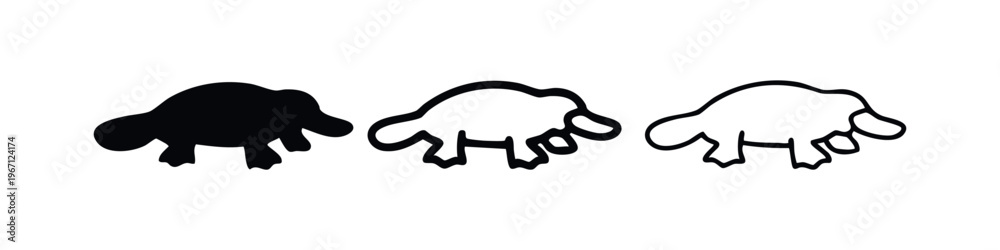 Obraz premium Platypus icon set in various styles on a white background.
