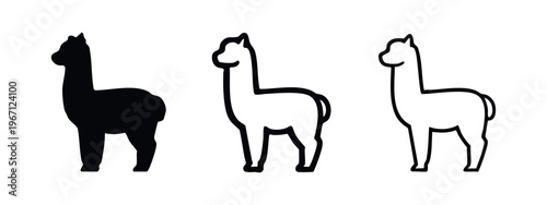 Alpaca or llama animal icons in solid and outline styles, standing silhouette.