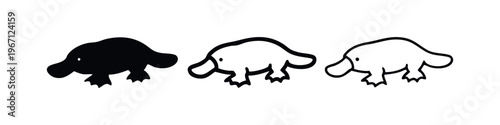 Platypus or duck-billed mammal icons in solid and outline styles.