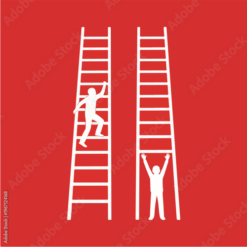 Systemic Inequality Concept with Uneven Ladders Showing Different Access to Opportunity and Social Mobility Barriers Illustration