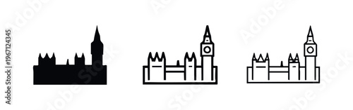 Big Ben and Houses of Parliament stylized icons set