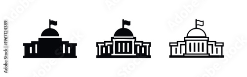 Capitol or government building icons set with flag