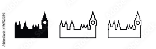 Big Ben and Houses of Parliament London icons set
