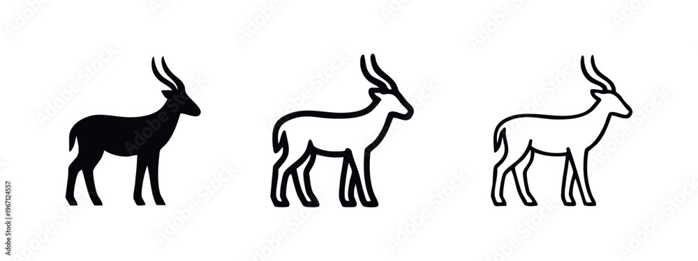 Fototapeta premium Elegant Gazelle or Antelope Standing Icon Set, African Wildlife Symbol