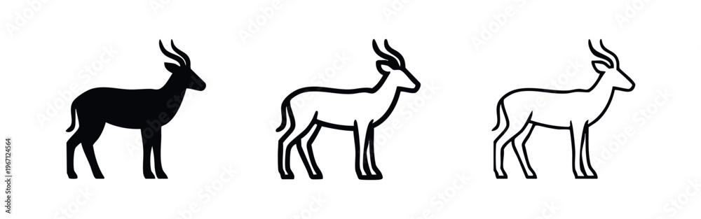 Fototapeta premium Graceful Gazelle or Antelope Icon Set, Symbol of African Savanna