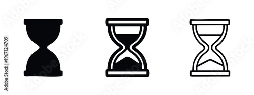 Hourglass icon set. Sand timer symbol in different styles. Time measurement and passage illustration on white background.
