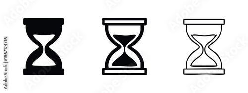 Hourglass icon set. Sand timer symbol in different styles. Time measurement and passage illustration on white background.