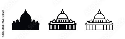 Dome building icon set. Architectural structure symbol in different styles. Government or religious site on white background.