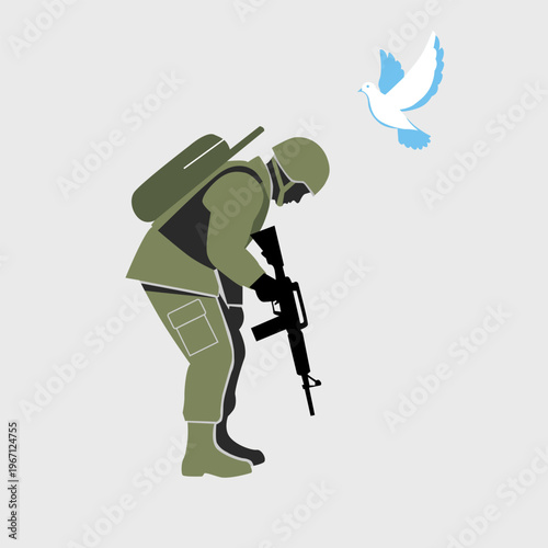Soldier Silhouette with Rifle and Peace Dove Concept Illustration