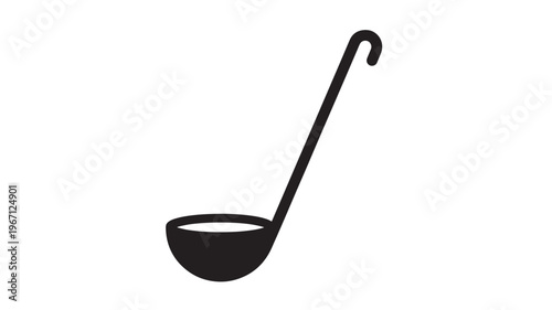 Ladle cooking utensil with a deep bowl and long handle for serving soups and stews, isolated on white.
