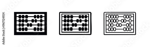 Abacus Beads Counting Tool Icons Set. Arithmetic Calculation Symbol in Solid, Outline, and Detailed Hand-Drawn Styles.